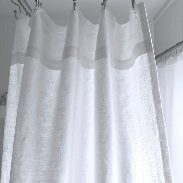 Pure White Linen Custom Shower Curtain MADE in the USA