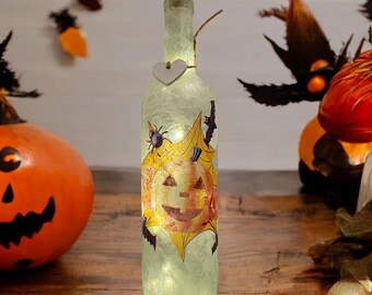 Halloween Decoupage light up bottle