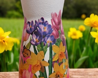 Hand Painted Daffodil Vase: Decoupage Spring Flower Design