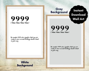 Angel Number Print 9999 Set of 2 Manifestation Prints with Meaning Spiritual Wall Art Universe Guide Printable Decor
