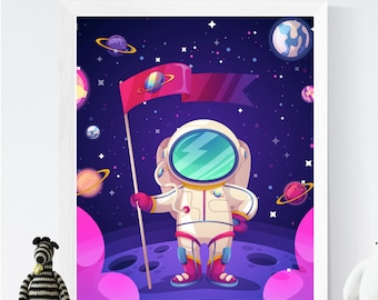 Kinderzimmer Weltraum Wand Kunst Astronaut Kinderzimmer Dekor Planet Print Set Weltraum Thema Kunst Kinder Wand Dekor