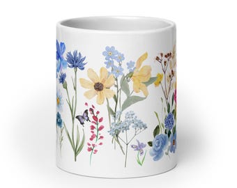 Cadeau voor haar, mok geperste bloemen, boho wilde bloemen Cottagecore koffiemok, liefhebber bloementuin, cadeau voor haar, botanisch, lente bloemen natuur
