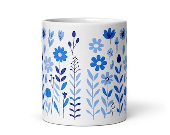 Blue Floral Mug Botanical Coffee Cup Cottagecore