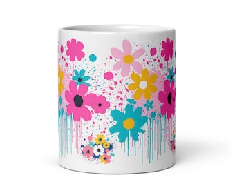Handmade Pottery Mug Daisy Floral Coffee Cup