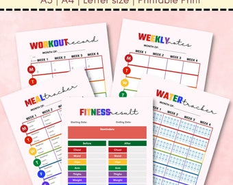 Fitness Planner Printable Workout Records Water Tracker Meal Tracker Weekly Notes Daily Planner Fitness Results Weight Loss Planner
