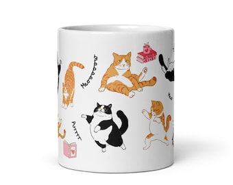 Funny Cat Lover Mug, Good Morning Cat Human Servant Coffee Cup, Custom Pet Lover Mug, Walking Fluffy Cats Design, Cat Owner Gift,