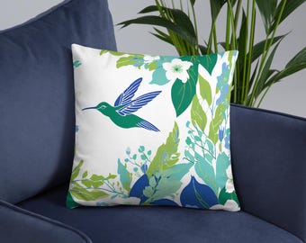 Hummingbird Throw Pillow Floral Cushion Bird Lover Gift