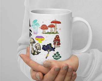 Taza de hongos, taza de naturaleza, regalo para amantes de los libros, taza de café, taza de cerámica, decoración de hongos, regalo para ella, regalo para él, 11 oz, 15 oz