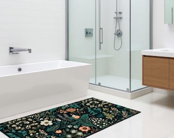 Tapis absorbant floral bohème, tapis de bain lavables, tapis de bain fleurs aquarelles, décoration de salle de bain champêtre, design de jardin coloré