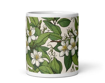 Green Floral Mug Wildflower Coffee Cup Cottagecore