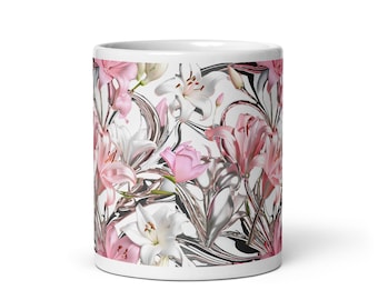 Pressed Flowers Mug, Floral Books Mug, Librarian Bookworm Gift for Reader, Favorite Bookshelf Coffee Mug, Gift for Book Lovers