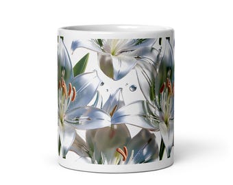 Floral Books Mug, Gift for Book Lovers, Librarian Bookworm Gift for Reader, Pressed Flowers Mug, Favorite Bookshelf Coffee Mug