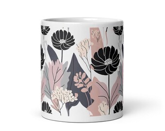 Taza botánica rosa con flores silvestres, taza de café, regalo para amantes de las flores
