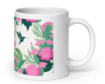 Uniek cadeau voor vogelliefhebbers, kolibriemok, bloemenmok, boho koffiekop, kleurrijke keramische drinkgerei, mok van 11 oz, artistieke theemok