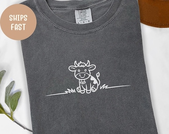 Comfort Colors Cow Line Art T-Shirt: Farm Animal Unisex Shirt