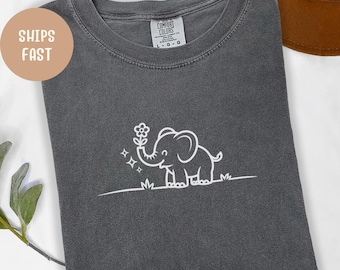 Comfort Colors Elephant Line Art T-Shirt: Animal Shirt