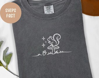 Comfort Colors Squirrel Line Art T Shirt: Woodland Animal Tee