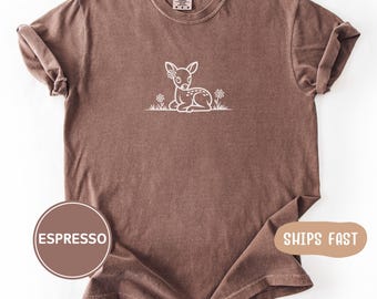 Comfort Colors Deer Line Art T-Shirt: Forest Animal Unisex Shirt