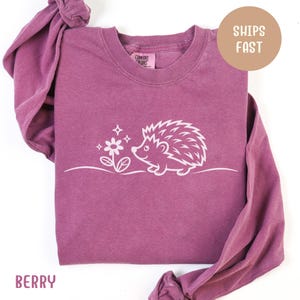Comfort Colors Hedgehog Long Sleeve T-Shirt: Minimal Line Art Hedgehog Unisex Shirt