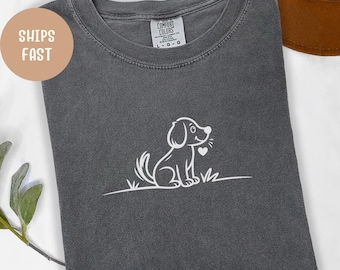 Comfort Colors Dog Line Art T-shirt: uniseks shirt minimalistisch huisdierliefhebber