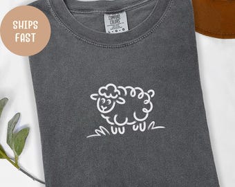 Komfortfarben Schaf-Linie Kunst-T-Shirt: Schaf-Liebhaber-T-Shirt