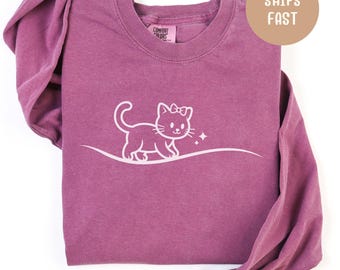 Comfort Colors Playful Cat Long Sleeve T-Shirt: Cat Lover Shirt
