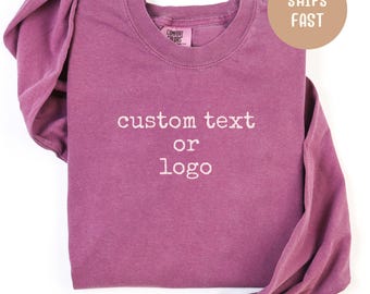 Comfortkleuren aangepaste tekst of logo T-shirt met lange mouwen: gepersonaliseerd uniseks T-shirt