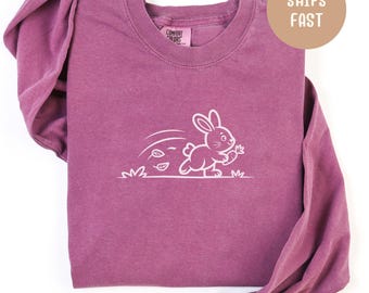 Comfort Colors Bunny Line Art Long Sleeve T-Shirt: Spring Rabbit Unisex Shirt
