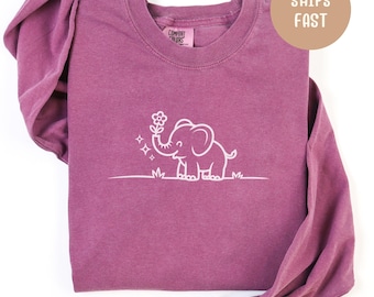 Comfort Colors Elephant Long Sleeve T-Shirt: Animal Line Art T Shirt