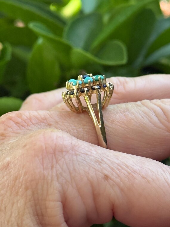 14k solid gold turquoise sapphire statement ring … - image 4