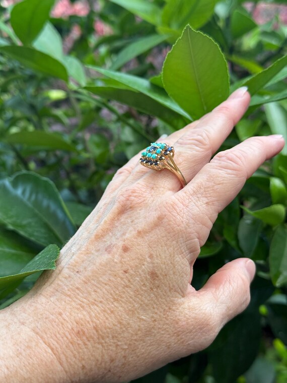 14k solid gold turquoise sapphire statement ring … - image 6