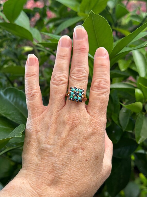 14k solid gold turquoise sapphire statement ring … - image 5