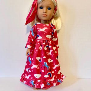14.5&quot; Doll Unicorn Nightgown, Unicorn Nightgown, Hot Pink Nightgown, 14.5Doll Clothing, Doll Sleepware, American Made Doll Nightgown