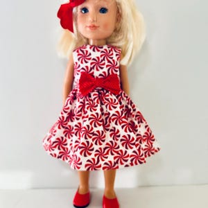 American Made Christmas Doll Dress: Candy Print for 14.5&quot; Dolls