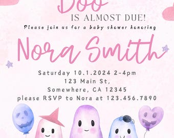 Little Boo Baby Shower Invite, Baby Shower, Baby, Party, Editable Boo Baby Shower Invitation,  Halloween Baby Shower Template, Ghost