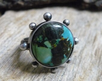 Sailor's Bay - Natural, Blue, Turquoise, Gemstone, Ring, Sterling, Silver, Artisan, Statement, Unique, Industrial, Modern