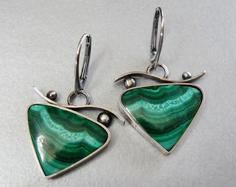 Green Goddess Malachite Earrings | Sterling Silver | Industrial | Rustic | Artisan | Industrial | Pair | Classic | Faceted | Modern | Drop