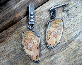 Embers- Maligano, Jasper, Earrings, Sterling Silver, Cottage, Rustic, Abstract, Artisan, Unique, Industrial, OOAK, Bohemian, ooak