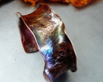 Red Velvet - Copper Cuff - Hammered, Distressed, Oxidized, Vintage, Unique, Original, Rustic, Organic, Edgy, Industrial