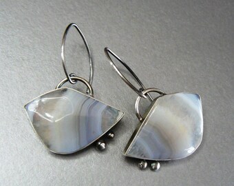 Cloud Cover Agate Earrings | Sterling Silver | Industrial | Rustic | Artisan | Industrial | Pair | Classic | Gray | Modern | Drop