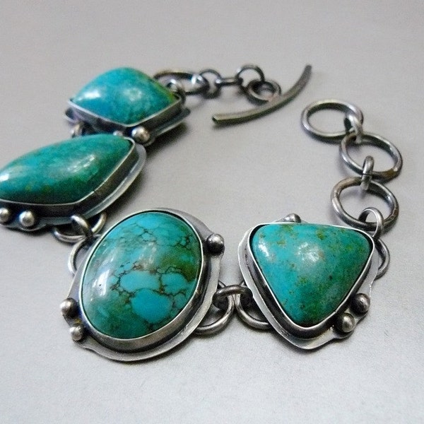 Reserved for Diane - Natural, Oxidized, Turquoise Gemstone and Sterling Silver Bracelet - OOAK