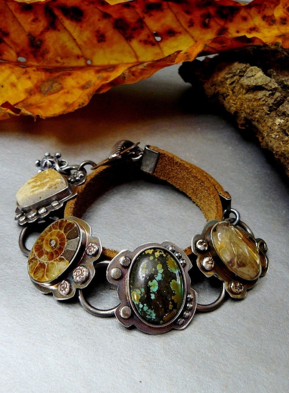 Wide Cuff Stacking Bracelet Turquoise European Leather  Turquoise leather bracelet with quartz stone display picture 1