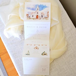 watercolor venue tri fold custom watercolor rendering venue watercolor illustration all in one lnvitation folded concertina invite