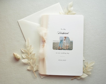 husband wedding day card, to my husband on our wedding day, gift for husband on wedding day, personalized day of wedding card, photo on card