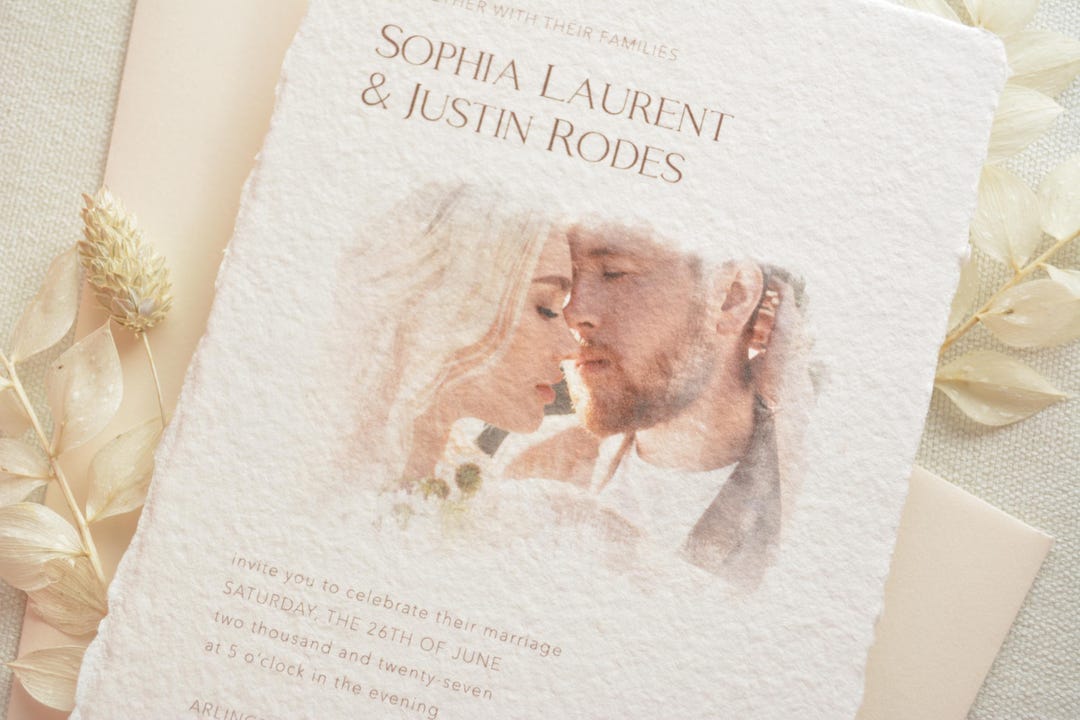 Handmade Paper Wedding Invitations, Deckled Edge Invitation Suite ...