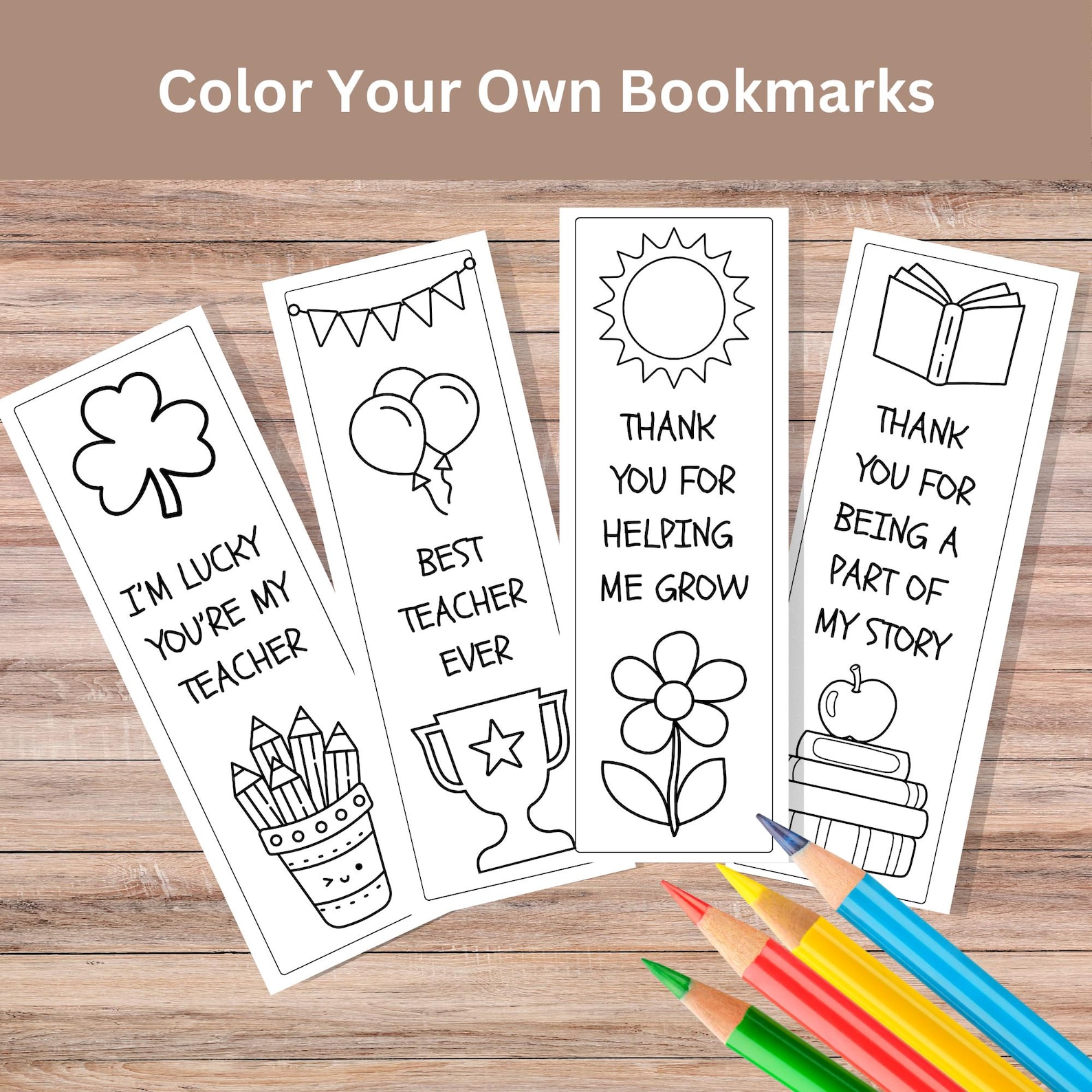 Printable Teacher Gift: DIY Coloring Bookmarks for Teachers and School ...