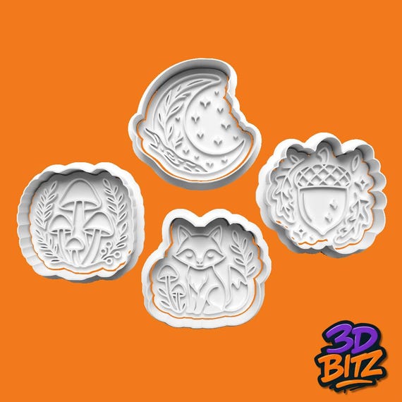 Woodland Cookie Cutters | Fox, Moon, Mushrooms & Acorn Embossers | Nature-Themed Biscuit Stamps biscuit