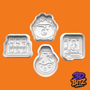 May include: A set of four white plastic cookie cutters featuring a bubbling cauldron with a crescent moon, a rack of three test tubes, a round potion bottle with a tag, and a spellbook with a flask icon. The text 3D BITZ appears in the corner.
