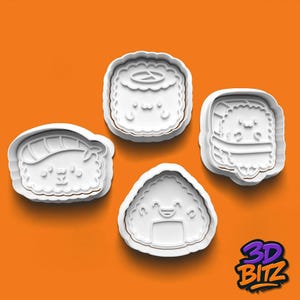 Kawaii Sushi Cookie Cutters: 3D Printed Fondant Stamps