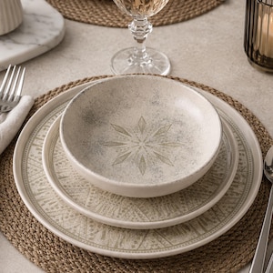 Handgemaakt porseleinen servies, keramische borden en kommen, geometrisch modern servies voor 1-12 personen